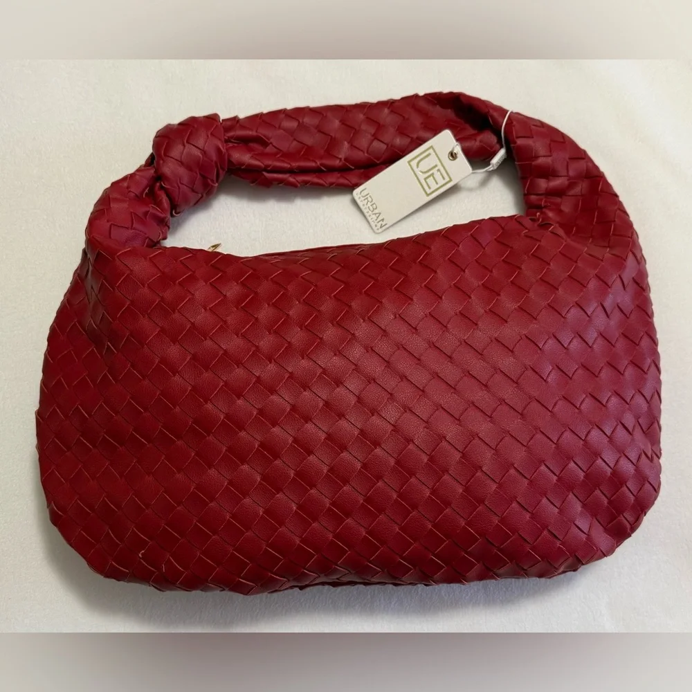 Urban Expressions Red Woven Hobo Shoulder Bag With Knotted Strap - NWT